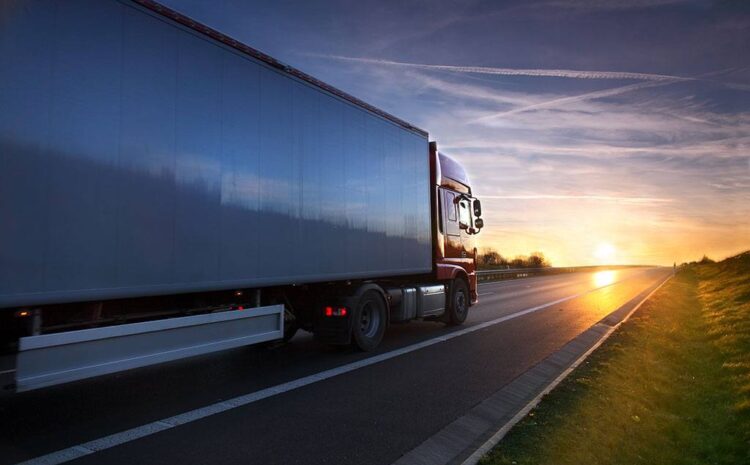  A Truck Carrying a Container in Transit